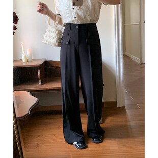 裤大码女胖mm显瘦阔腿裤女高腰垂感高级感气质百搭黑色直筒西装裤