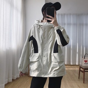 连帽长袖防风外套女春秋2024新款宽松短款风衣春季小个子英伦风