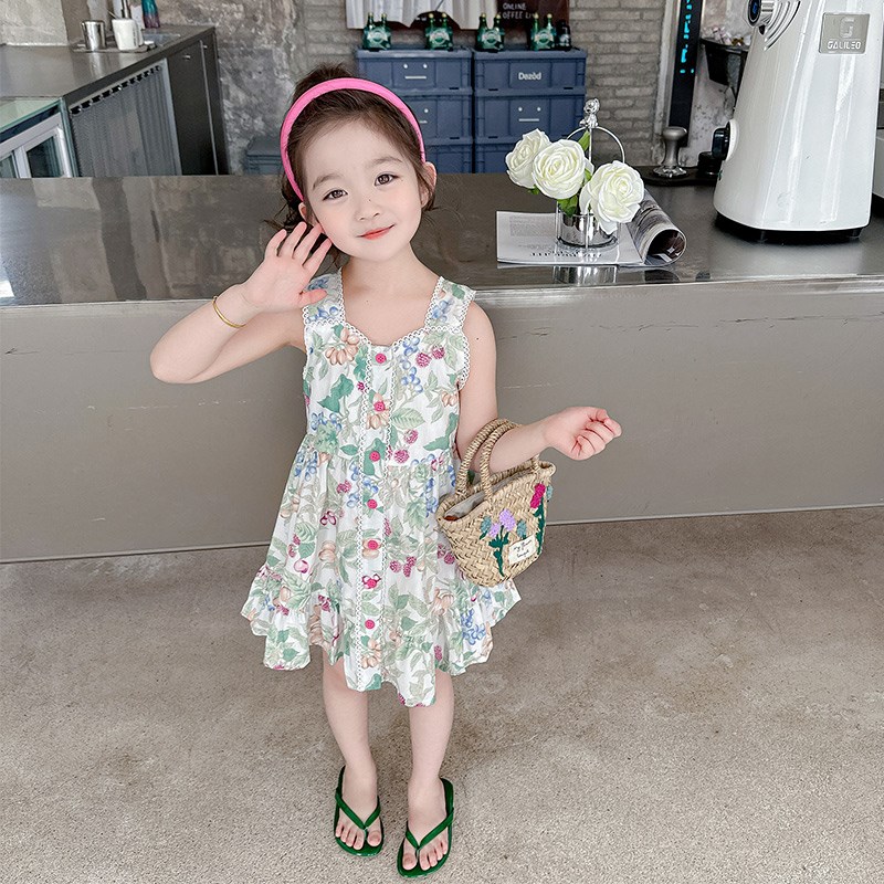 女童夏装连衣裙2024新款小童洋气儿童吊带碎花裙宝宝夏季公主裙子