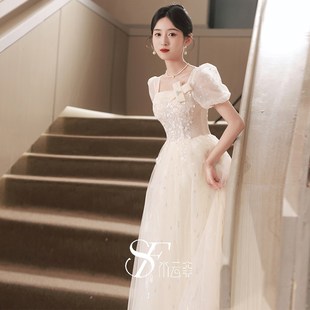 晚礼服女2025新款气质宴会主持人高中生毕业成人连衣裙高级感短袖