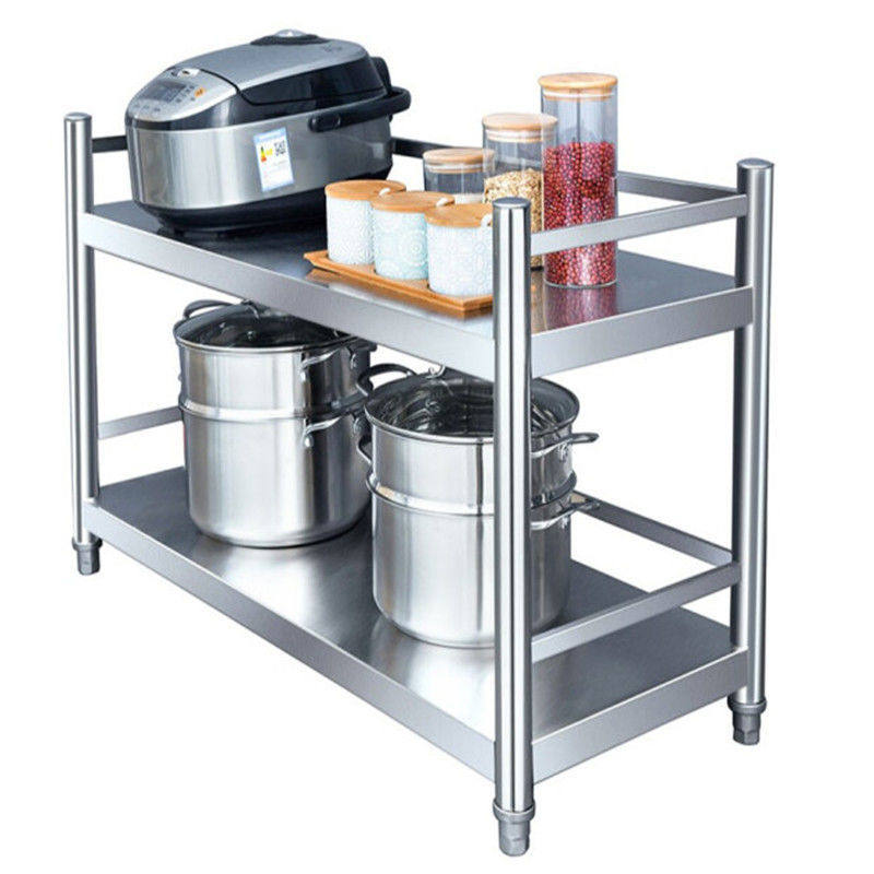 厨房不锈钢置物架微波炉烤箱调料收纳整理架子两层带护栏万向轮架