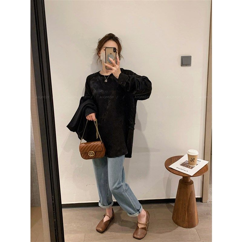 爱情魔鬼鱼 米白色长袖新中式国风提花衬衫女2024年秋季宽松上衣