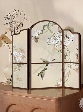 新中式创意小屏风摆台餐边柜摆画复古客厅茶几装饰茶室酒店装饰