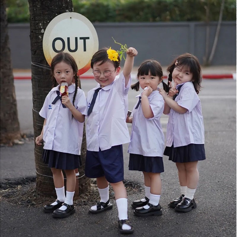 泰国泰式校服套装中小学生班服短袖男女童幼儿园园服jk亲子套装