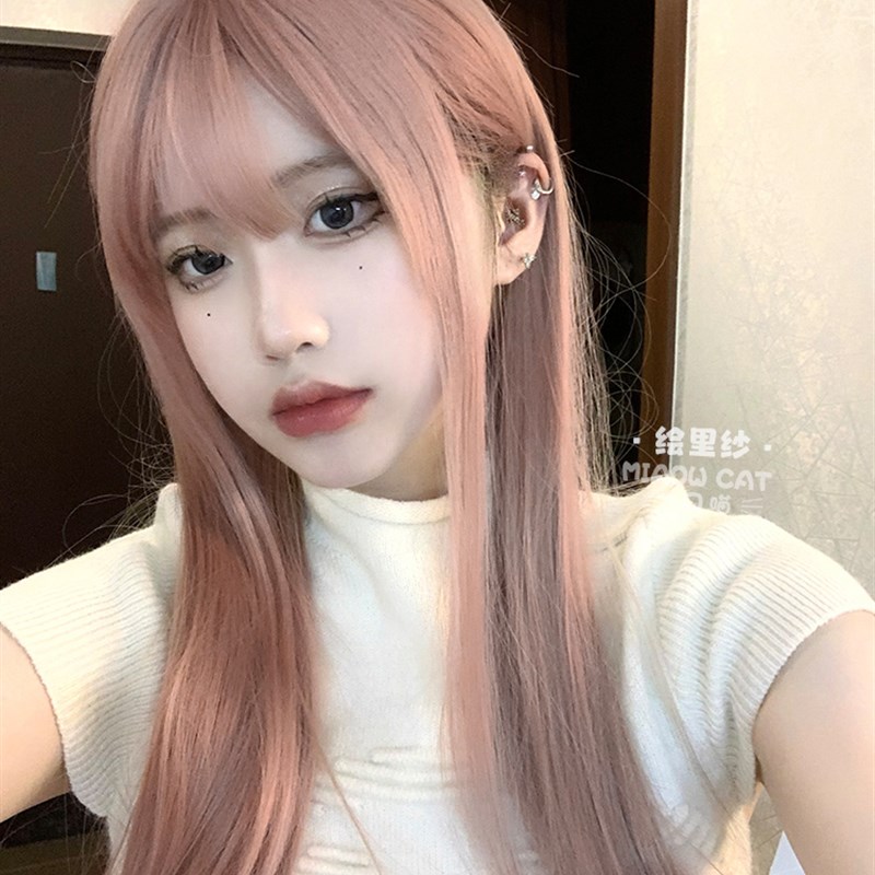 一口喵假发女日常网红长直发彩色假发自然新款逼真气齐刘海全头套