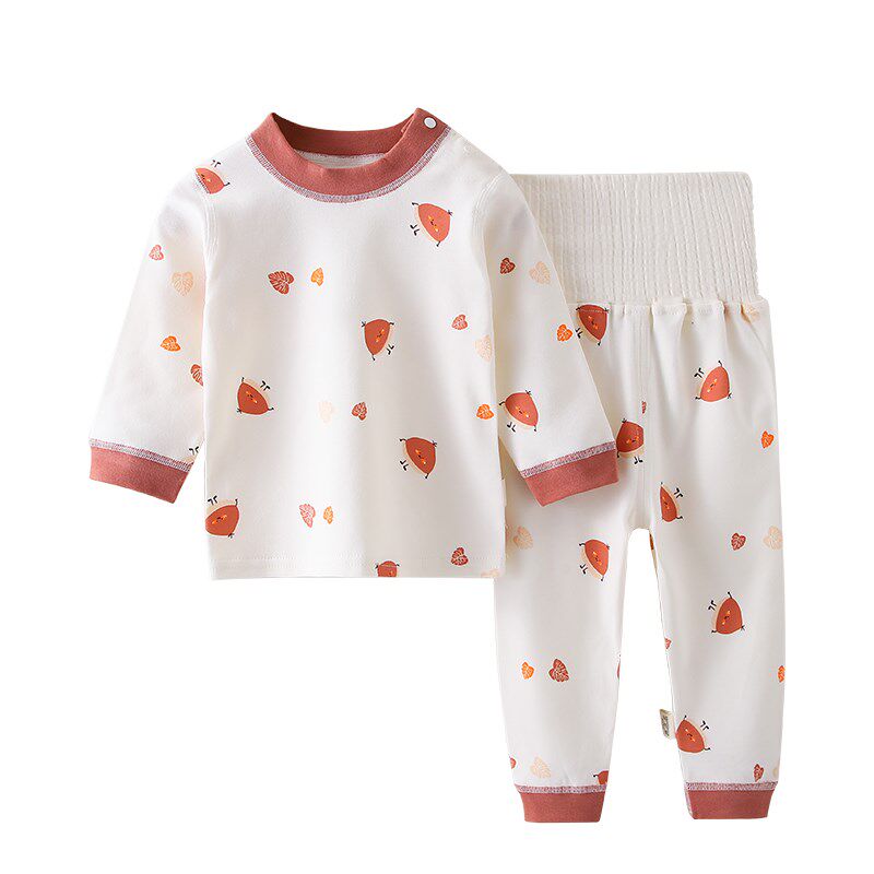 婴儿高腰护肚内衣套装纯棉秋衣秋裤男儿童睡衣女宝宝中高领两件套