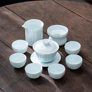 家用盖碗客厅轻奢华茶杯陶瓷泡茶小套 高端德化白瓷羊脂玉茶具套装