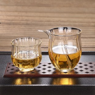 公道杯功夫茶具品茗杯透黑条纹茶海主人杯 玻璃公杯手工耐高温日式