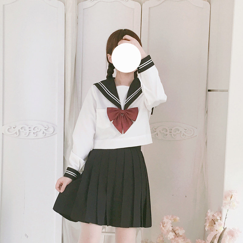 现货日系a春秋长袖水手服套装基础款正统jk制服学生学院风甜美显