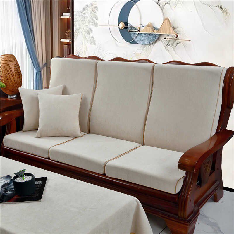 实木红木质沙发垫k带靠背连体加厚中式四季防滑老式春秋椅海绵坐