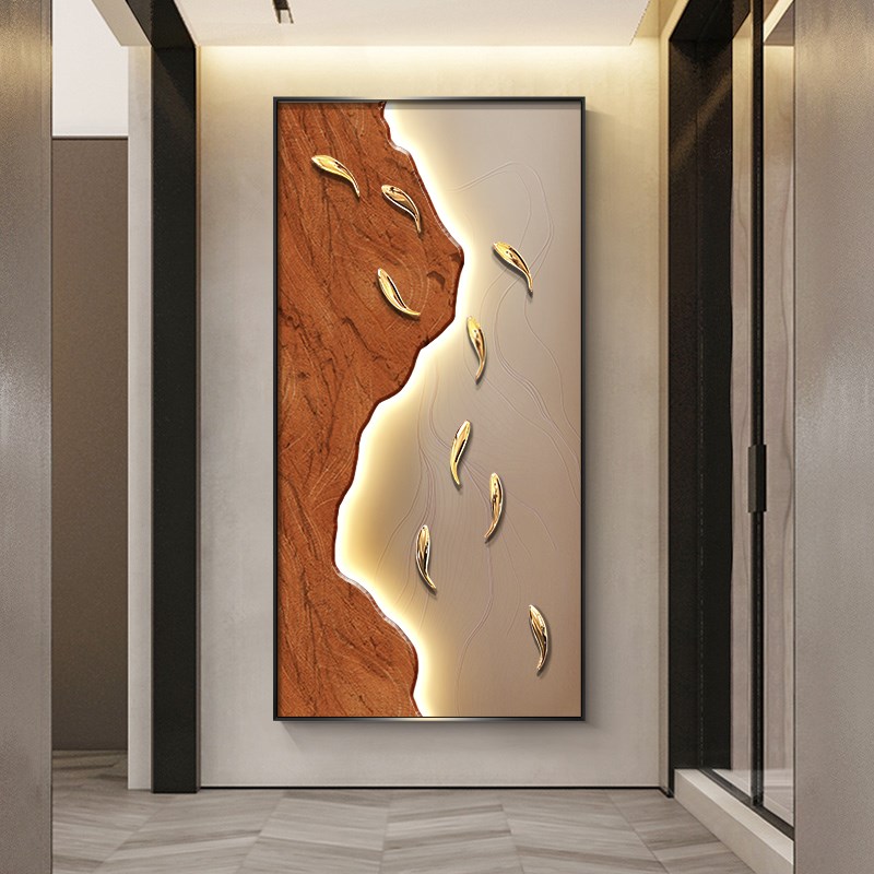 3d立体九鱼图入门玄关装饰画led发光灯画现代简约走廊过道壁画图片