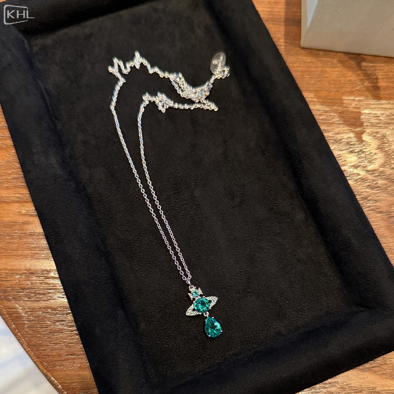 西太后祖母绿人鱼泪土星项链