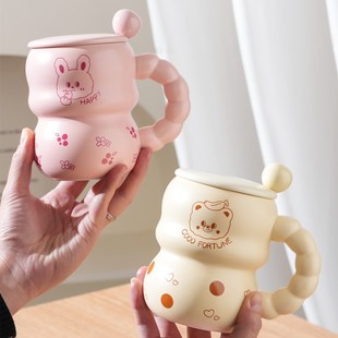 马克杯带盖勺女生陶瓷杯子早餐杯家用办公室咖啡牛奶水杯 2024新款