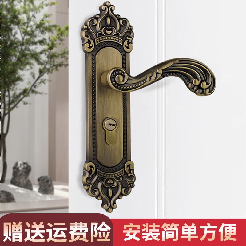 欧美复古铜色锁具免改孔可调节门锁室内卧室房间通用型静音实木门