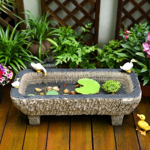 庭院小花园阳台鱼池造景摆u件户外鱼缸仿石槽水景观小院天台布置