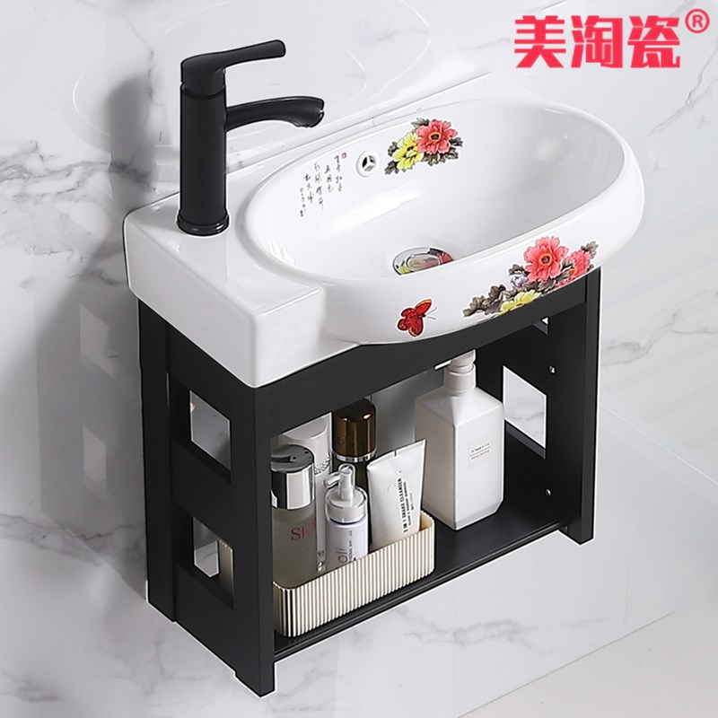 陶瓷挂墙式阳台洗手盆柜组合壁挂洗D脸盆家用小户型卫生间洗手面