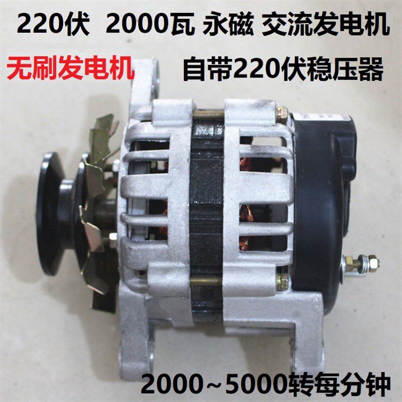 皮带轮式永磁220v伏2000w瓦小型G铜线包大功率家用无刷交流发电机