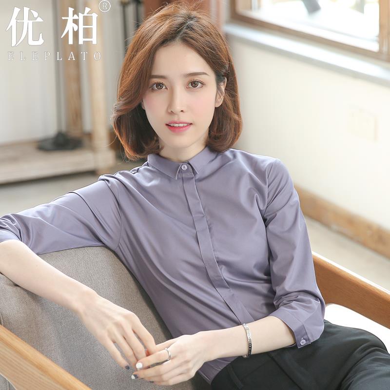 七分袖衬衫女灰色新n款夏季中袖正装工作服职业工装上班半袖衬衣