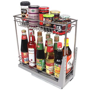 加粗实心不锈钢调味拉篮200柜体小厨房J双层置物收纳架橱柜阻尼篮