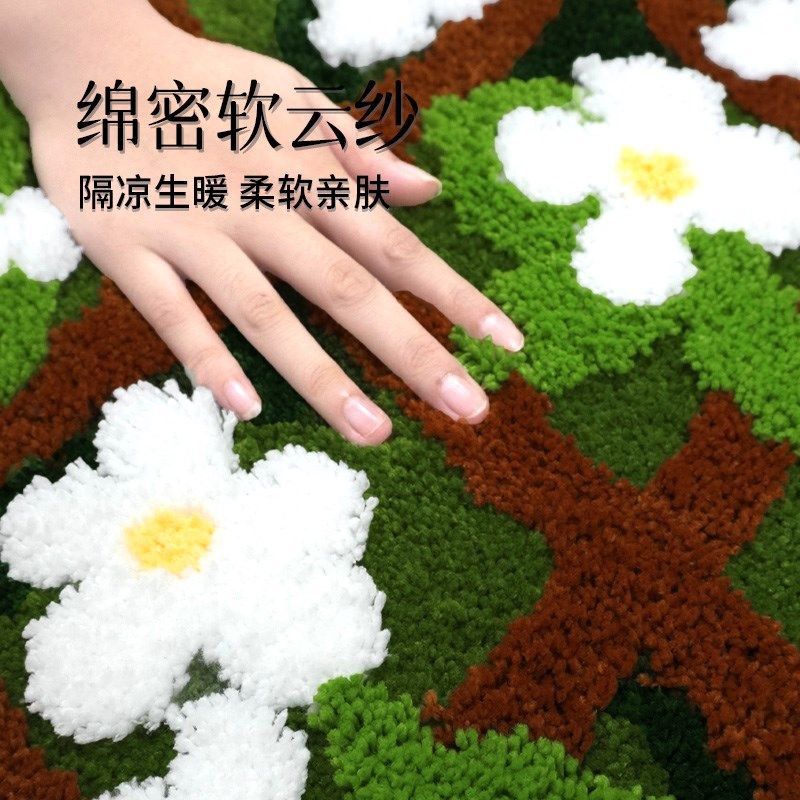 可机洗绿色花墙簇绒毯超防滑客厅地毯卧室小清新T床边毯田园风地