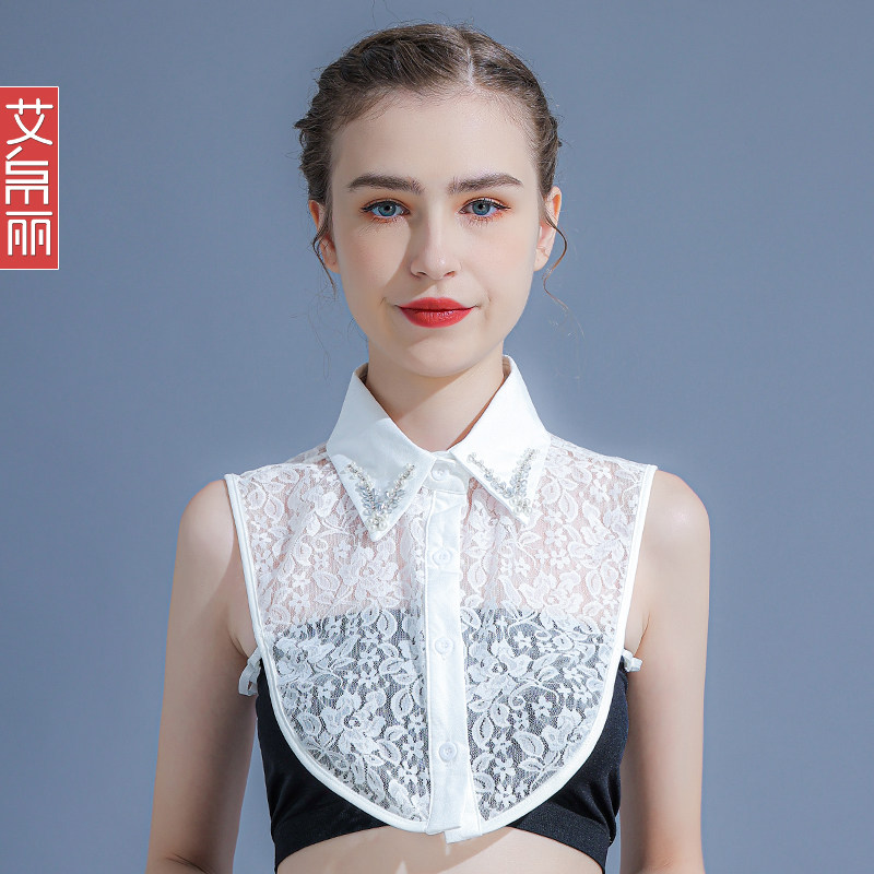 钉珠衬衣领子职业蕾丝雪纺假领子女百搭假领毛衣假衣Y领衬衫节约