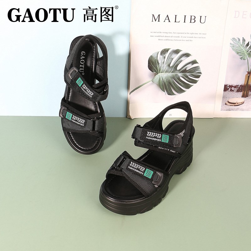 厚底凉鞋女夏2024夏季新款坡跟w魔术贴流行外穿休闲女鞋0435-3157图片