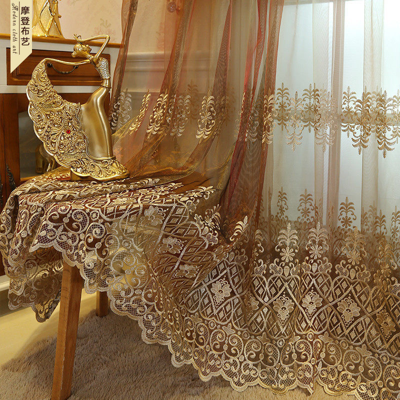 新品包邮欧式高档水n溶绣花纱帘客厅阳台卧室飘窗纱成品定制窗帘