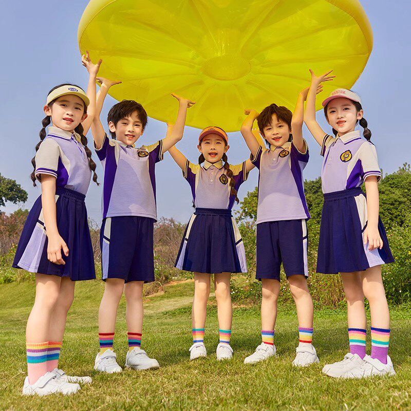 中小学生校服套装春夏秋装新学院风紫色幼儿园P园服儿童班服四件