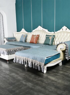 纯色科技布沙发垫盖m巾防滑绿色蓝色抱枕套欧式沙发套布艺橘色定