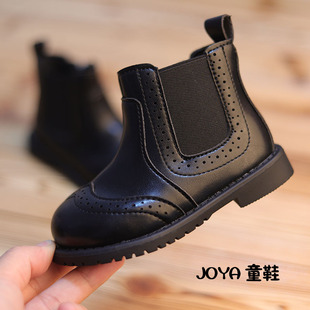 男童马丁靴2024春季新款中小童皮鞋黑色J帅气洋气炸街英伦风短靴