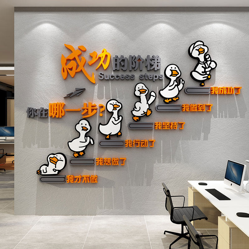 办公室司装饰企业l文化背景团队励志标语墙面贴氛围布置成功的阶