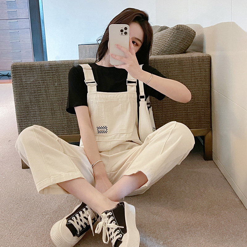 春夏背带裤d套装少女2025新款初高中学生洋气工装显W瘦连体裤两件