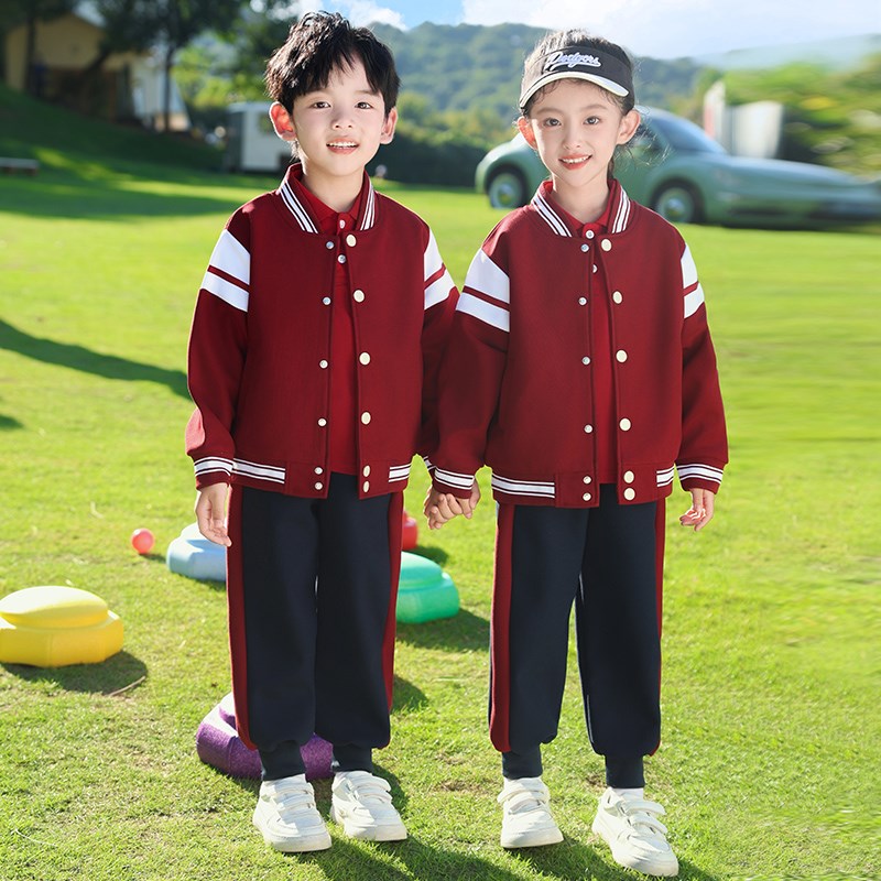 学院风红色棒f球服校服套装中小学生秋冬装新儿童年级班服幼儿园