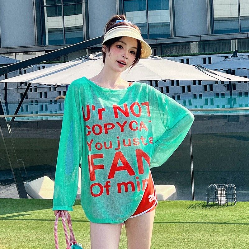 泳衣女微胖女孩三件套罩衫宽松显瘦大码分体保守遮肉2Y00斤泡温泉