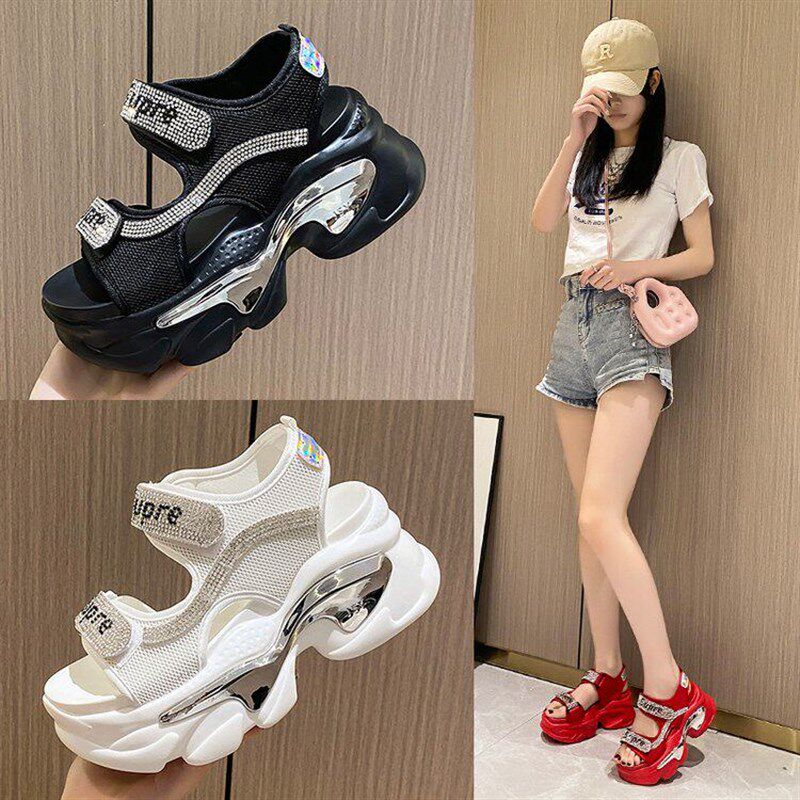夏季新品厚底松糕底防滑圆头露趾女I士高跟ins超火凉鞋女