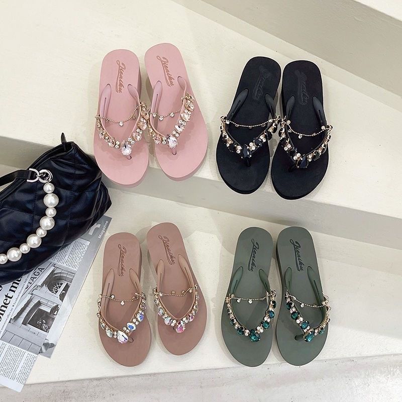 夏季新款时尚链j条水钻女人字拖平底防滑休闲度假风拖鞋沙滩鞋,女鞋,人字拖,淘宝优惠券,粉丝福利购,淘宝优惠卷