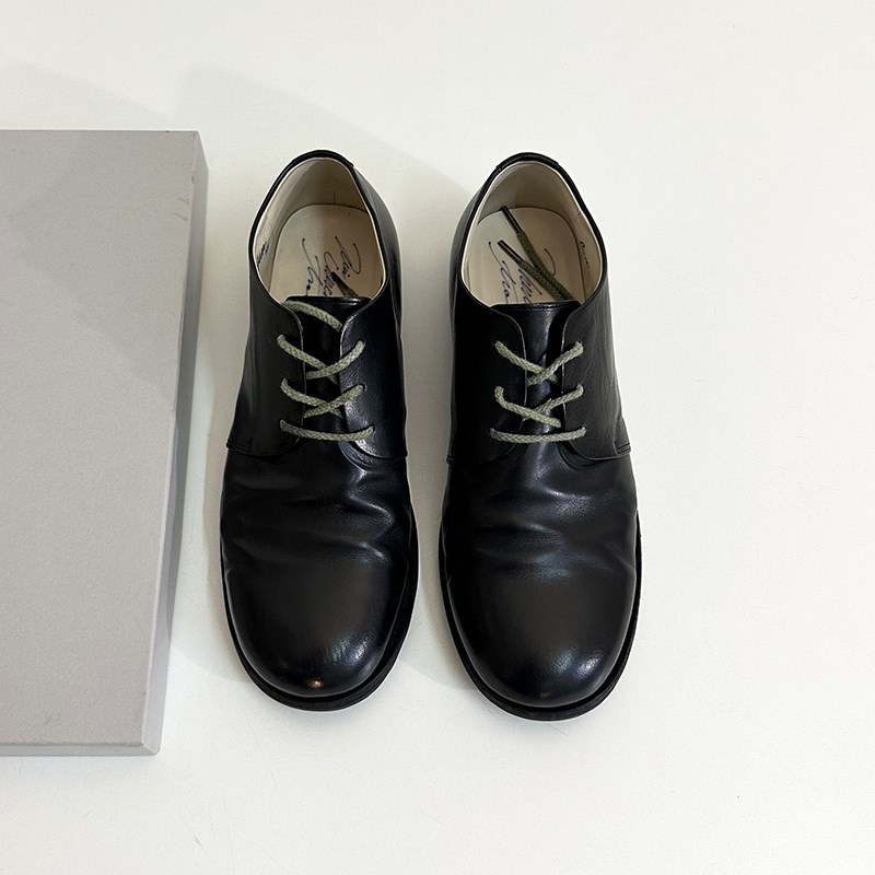 shoe csewn小众绿鞋带平底单鞋英伦风暗黑做旧系带德比鞋小皮鞋女