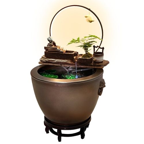 陶瓷材质插电f大水缸古法鱼缸上流水摆件器循环水落地景造景装饰