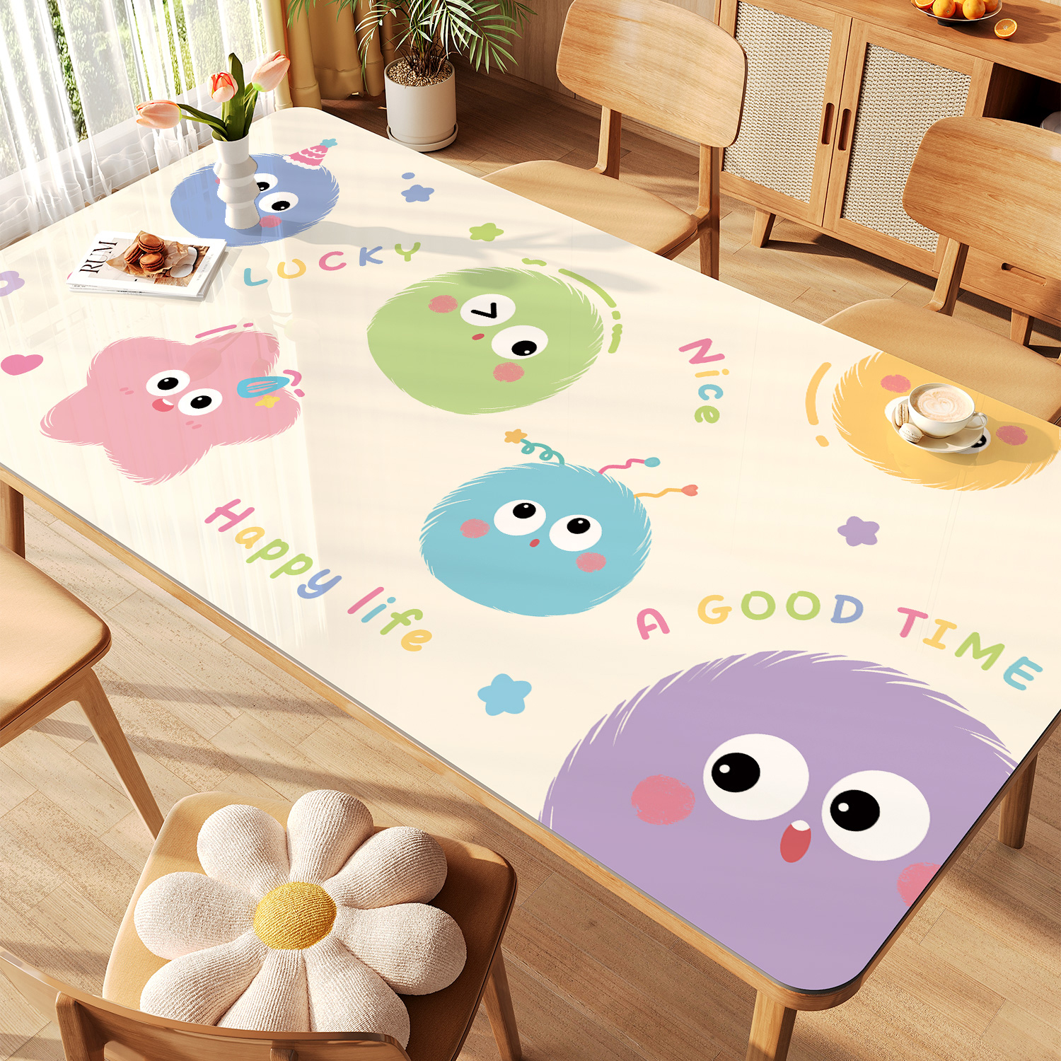 卡通多巴胺餐桌垫防水防油防烫免洗pvc软玻璃桌布茶几桌面保护垫