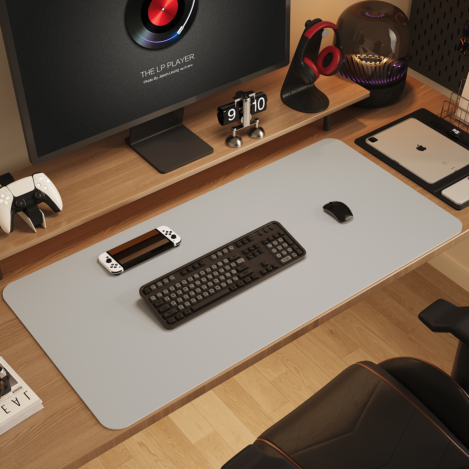 纯色鼠标垫子超大号电脑桌垫办公桌面键盘皮革电竞游戏轻奢高级感