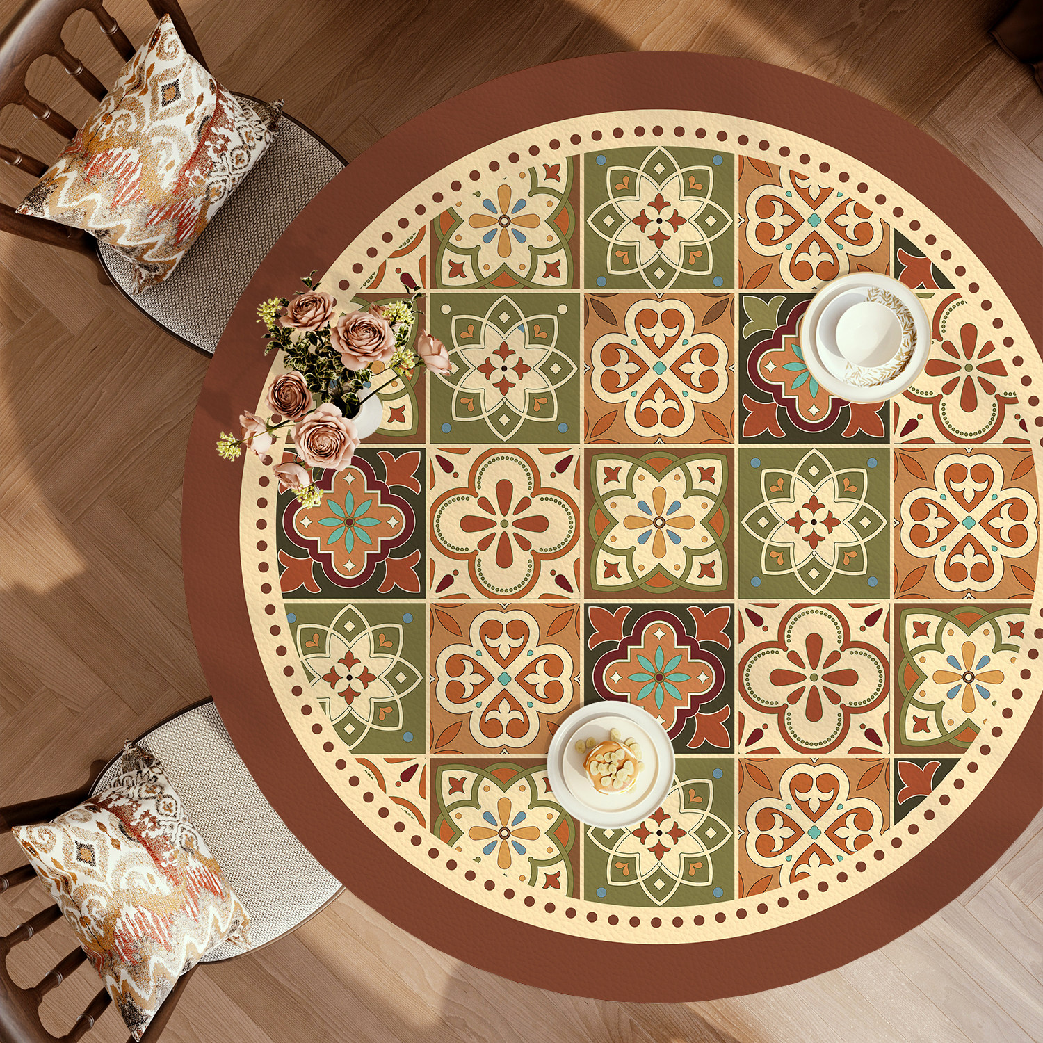 美式圆桌桌布免洗防水防油防烫餐桌垫轻奢高级感圆形桌面保护垫子,居家布艺,桌布,淘宝优惠券,粉丝福利购,淘宝优惠卷