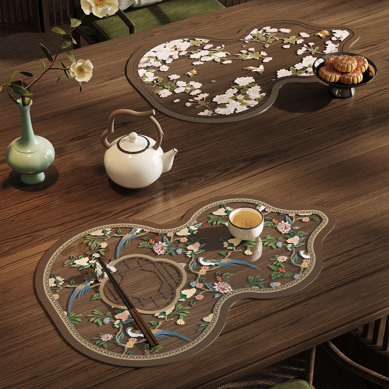 新中式餐垫防水防油防烫隔热垫2026新款国风异形茶垫半透明餐桌垫