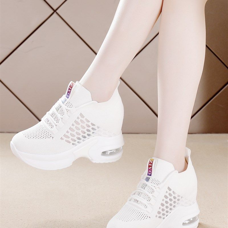 网面运动鞋女春夏2024新款厚底内增高百搭镂P空透气休闲旅游小白,女鞋,时尚休闲鞋,淘宝优惠券,粉丝福利购,淘宝优惠卷