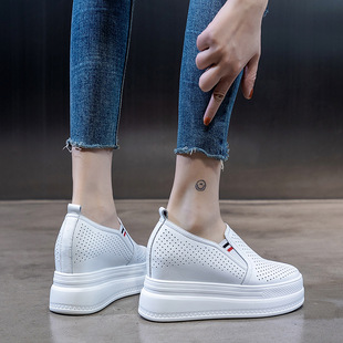 女鞋2023新款女夏网鞋透气网面内增高9cm小白鞋懒人Y一脚蹬松糕鞋