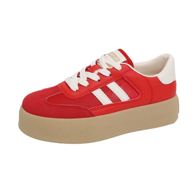 厚底红色德c训鞋女2025新款夏季透气网面小白鞋内增高休闲运动板,女鞋,德训鞋,淘宝优惠券,粉丝福利购,淘宝优惠卷