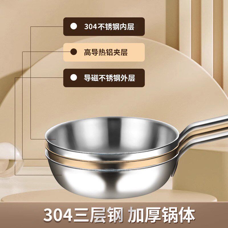 304不锈钢煎鸡蛋的小号煎蛋锅家用电磁炉厚煎锅热油小锅神器