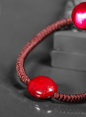 天然朱砂原石红绳编织手链脚链金刚结纯手工随形男女手串手饰礼物