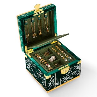 唯伊辰新品国风重工真丝刺绣实木首饰收纳盒高档珠宝饰品盒结婚礼