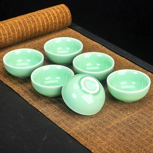陶瓷小杯子鱼杯茶碗6只装 青瓷家用鲤鱼立体小鱼功夫茶杯茶具套装