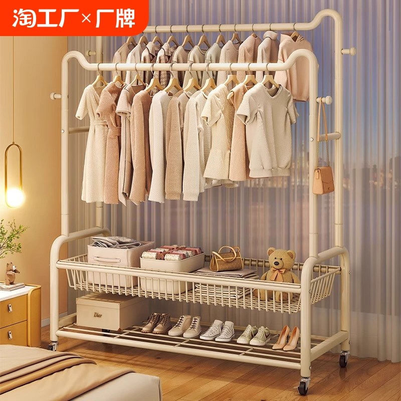 轻奢衣帽架落地卧室家用多功能衣服D收纳置物架可移动简易挂衣架